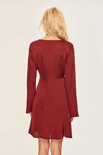 Vestido Fiesta Burdeo Coctel Manga Larga  Td 15 Rojo 40