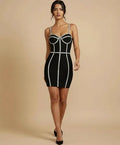 Vestido corto negro vendaje elasticado ajustado de fiesta