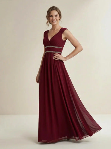 Vestido largo de gala de gasa escote V