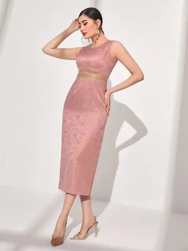 Vestido Jacquard Y Capa De Gasa Túnica Ep 439