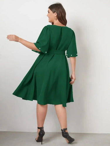 Vestido Fiesta Talla Grande Gasa Con Perlas Manga Vg 100