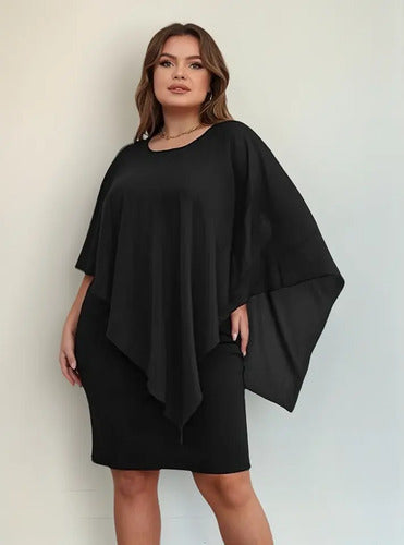Vestido Fiesta Talla Grande Manga Capa Vg 132