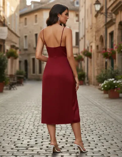 Vestido Fiesta Mujer Drapeado Abertura Alta Va 621