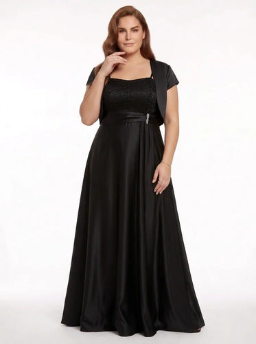 Vestido largo negro con bolero talla grande de fiesta