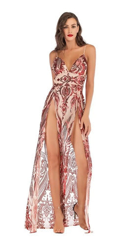 Vestido Sexy Transparencia Lentejuelas Body Vl 36 Rojo L