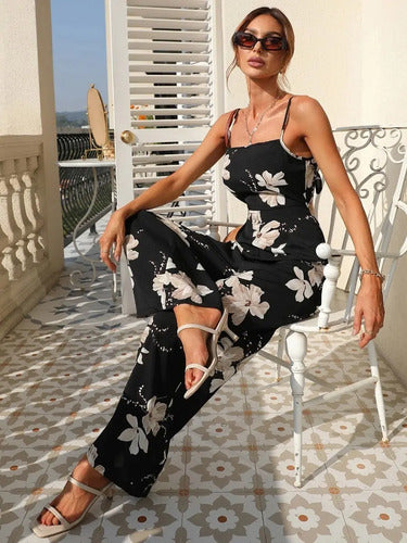 Entero Jumpsuit Enterito Mono Estampado Pierna Ancha El 77 Azul M