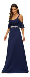 Vestido Fiesta Largo Gasa Matrimonio Bordado Mangas Ep 436