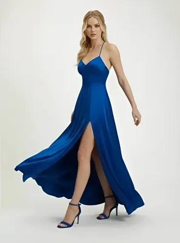 Vestido largo espalda descubierta escote V