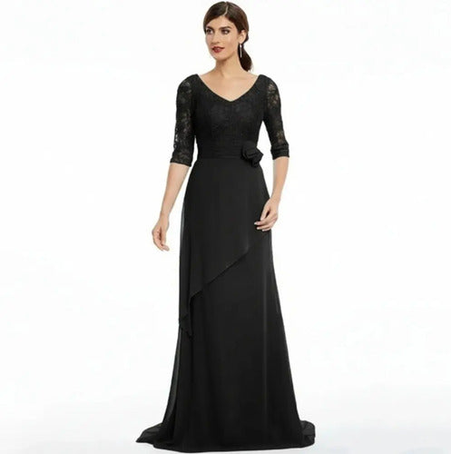 Vestido Fiesta Largo Mangas Ep 232 Negro 10