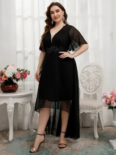 Vestido Fiesta Manga Talla Grande Vg 104 Negro 3xl