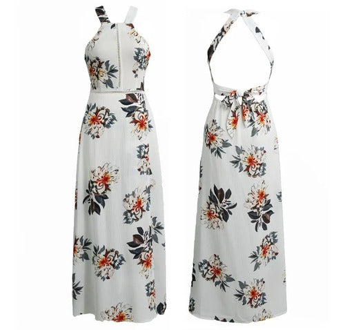 Vestido Maxi Largo Bohemio Azul Blanco Playero Vd 82