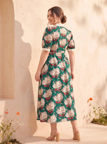 Vestido largo verde estampado romántico