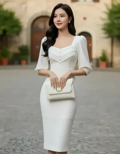 Vestido Formal Blanco Novia Civil Cóctel Hq 19