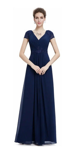 Vestido Fiesta Largo Gasa Graduación Matrimonio Ep 82 Azul Oscuro 6