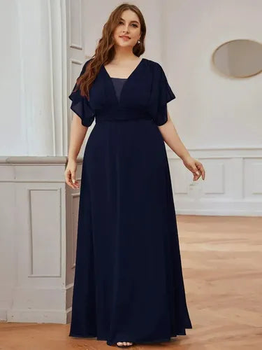 Vestido Fiesta Largo Gasa Talla Grande Manga  Ep 189