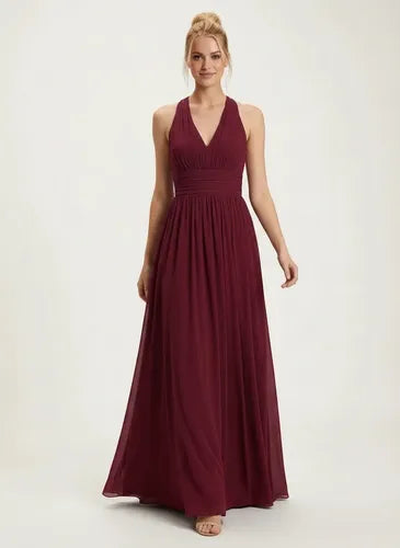 Vestido largo halter de gasa para fiesta