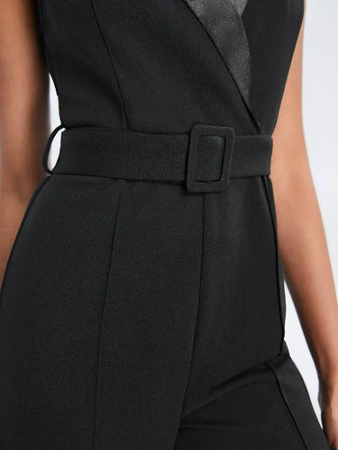 Entero Jumpsuit Mono Negro Fiesta Con Cinturón El 166 Negro L