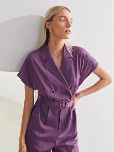 Entero Jumpsuit Mono Fiesta Con Cinturón Bolsillo El 113 Violeta S