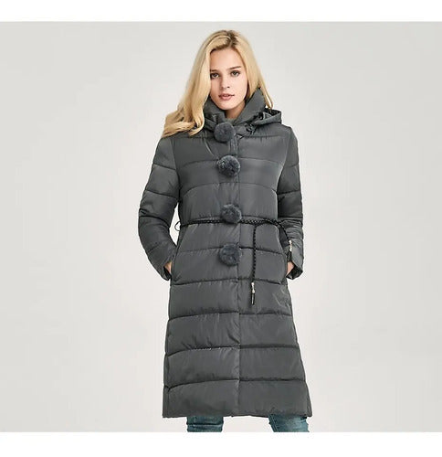 Parka Mujer Acolchada Con Cinturón Y Capuchón Gris Gris S