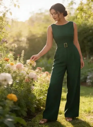 Mono de fiesta verde sin mangas, elegante y fluido