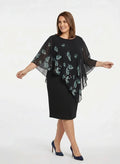 Vestido midi negro manga murciélago evasé talla grande