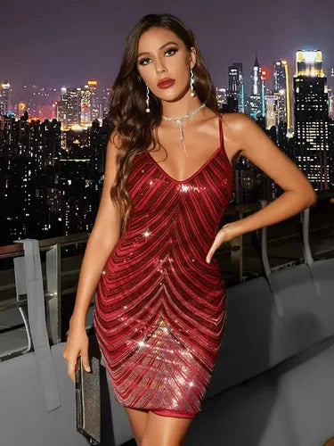 Vestido Fiesta Corto Ajustado Lentejuelas Vl 67