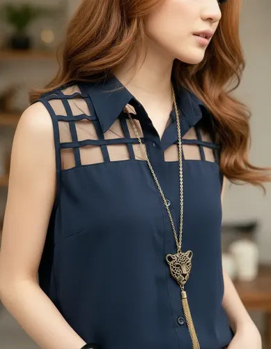 Blusa Gasa Azul Sin Mangas Azul M