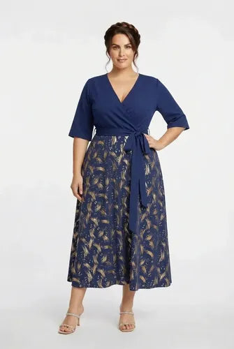 Vestido largo estampado escote cruzado talla grande