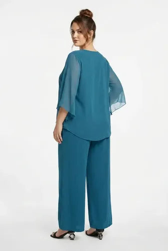 Conjunto 2 piezas azul blusón y pantalón talla grande