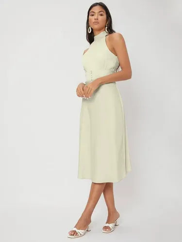 Elegante Vestido Cuello Halter Va 489 Beige S