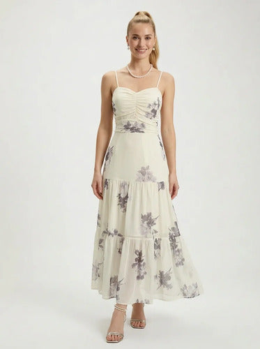 Vestido midi blanco gasa escote corazón