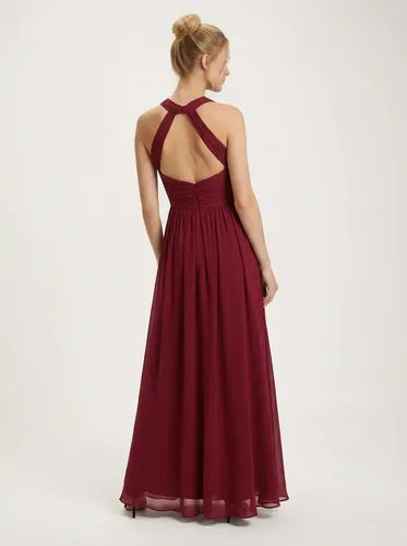 Vestido largo halter de gasa para fiesta