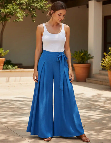 Pantalón Delpilar Mujer Pierna Ancha Cintura Alta Pt 06