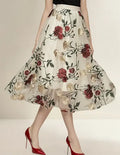 Falda Elegante De Malla Doble Capa, Bordado Con Flores Fb 05 Crudo S