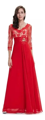 Vestido De Fiesta Largo Gasa Graduación Matrimonio Ep 18 Rojo 8