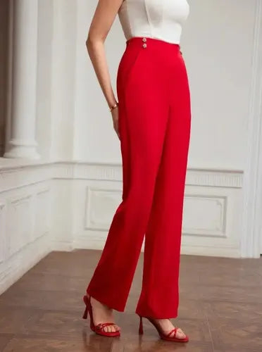 Pantalon Mujer  Elegante Bolsillos Pt 15 Rojo Xs