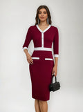 Vestido Ajustado Oficina Cóctel Escote V Mangas Va 583