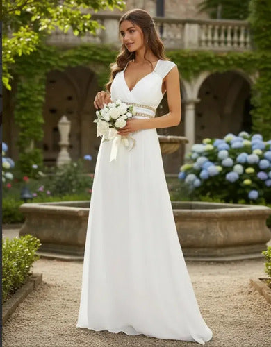 Vestidos Fiesta Gasa Novia Gala Espalda Descubierta Ep 67c Blanco 6