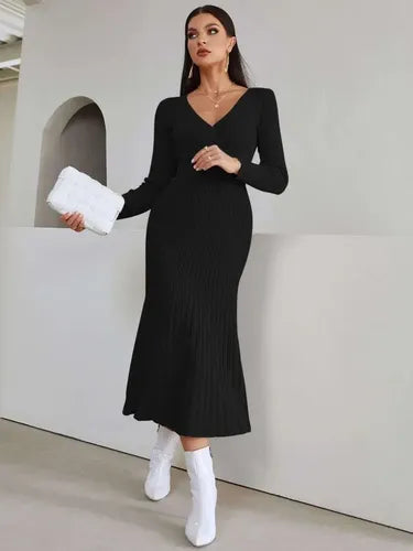 Vestido De Punto Cuello Cruzado Jersey Canalé Vt 01