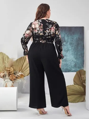 Entero Palazzo Jumpsuit Talla Grande Con Cinturón Vg 201 Negro 4xl