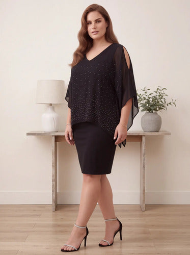 Vestido corto negro tubo manga 3/4 talla grande