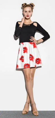Exclusiva Falda Blanca Labios Rojos  Of 03 Blanco M