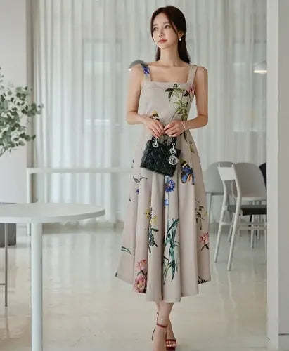 Vestido Estampado Forrado Espalda Descubierta Calidad Vd 87 Beige Xl
