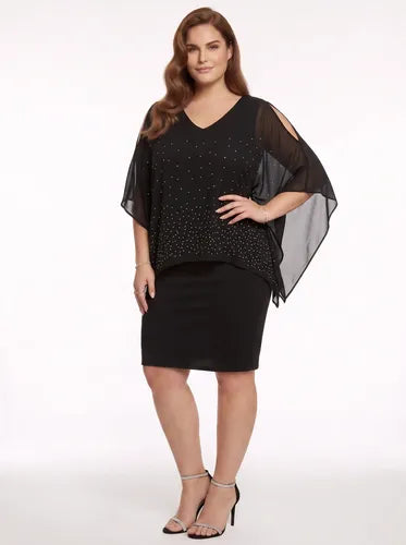 Vestido corto negro tubo manga 3/4 talla grande