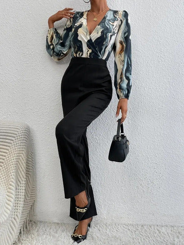 Entero Jumpsuit Mono Fiesta Estampado Escote Cruzado El 138 Negro M