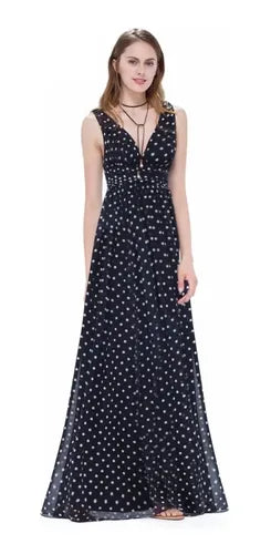 Vestido De Fiesta Largo Lunares Graduación Matrimonio Ep 109 Negro 8