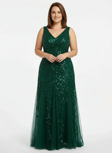Vestido largo de fiesta corte sirena en tul y lentejuelas
