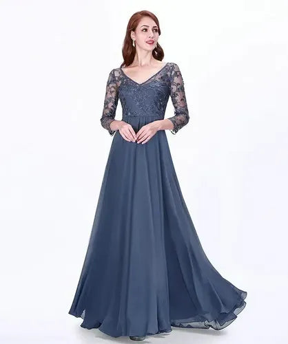 Vestido De Fiesta Largo Con Mangas Ep 139 Azul Acero 14