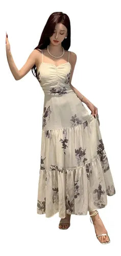 Vestido Mujer Elegante Gasa Forrado  Va 623 Blanco S