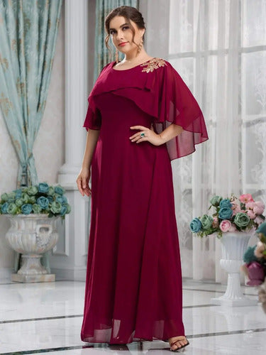 Vestido Fiesta Largo Talla Grande Manga Capa Ep 438